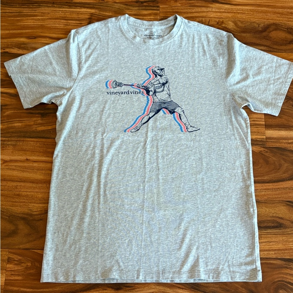 NEW Vineyard Vines Men’s Gray Cotton Lacrosse LAX Tee Shirt Medium M Top